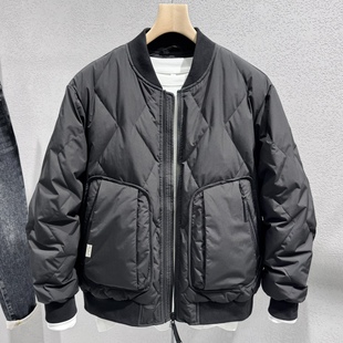 男士棒球领羽绒服2025冬季新款青年流行休闲保暖90鸭绒夹克外套男