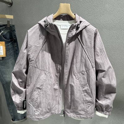 男士春季连帽外套2026新款青年流行个性阔版直筒插肩袖夹克潮男