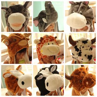 老牛奶牛动物帽小马驴黑马长颈鹿麋鹿表演舞台剧幼儿园头套服饰