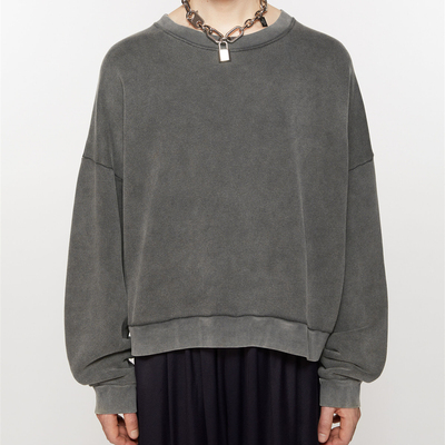 原创设计感AC LOGO PATCH SWEATER 后背小标水洗做旧圆领套头卫衣