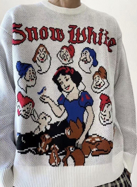FW24  Snow White Sweater联名款白雪公主图案提花圆领套头毛衣