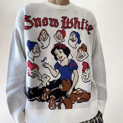 FW24  Snow White Sweater联名款白雪公主图案提花圆领套头毛衣