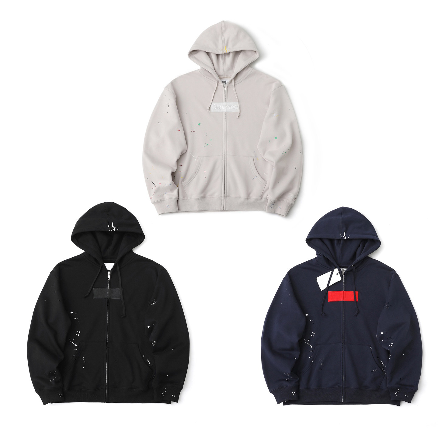 SS26联名款Box Logo Zip Up Hooded泼墨图案拉链连帽卫衣男女同款