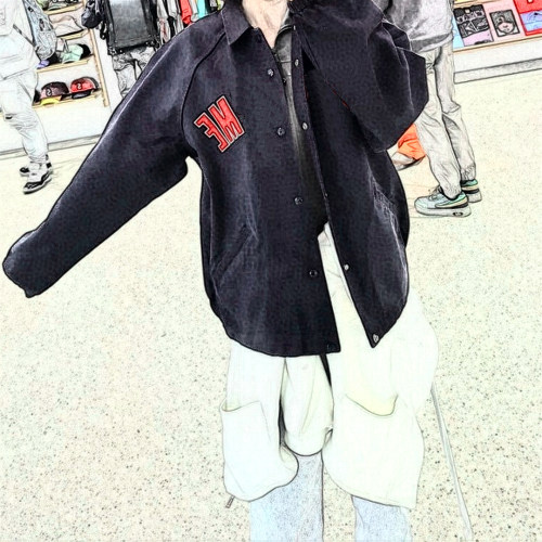 美潮原创SS24 ARC DENIM COACHES JACKET徽标按扣贴布字教练夹克