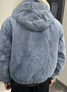 24FW Faux Shearling Lined Bomber Jacket羊羔绒牛仔夹克外套