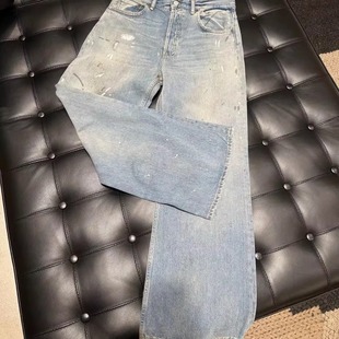 型Vintage牛仔休闲裤 原创浅蓝色A字版 型AC白泼墨2021M版