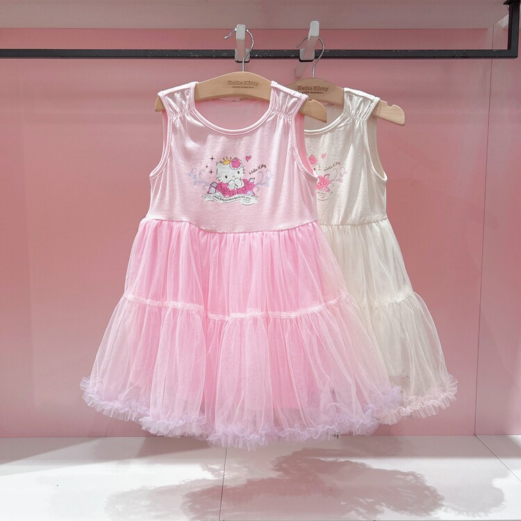 Hello kitty专柜正品夏新款中大童女童无袖蓬蓬连衣裙网纱背心裙