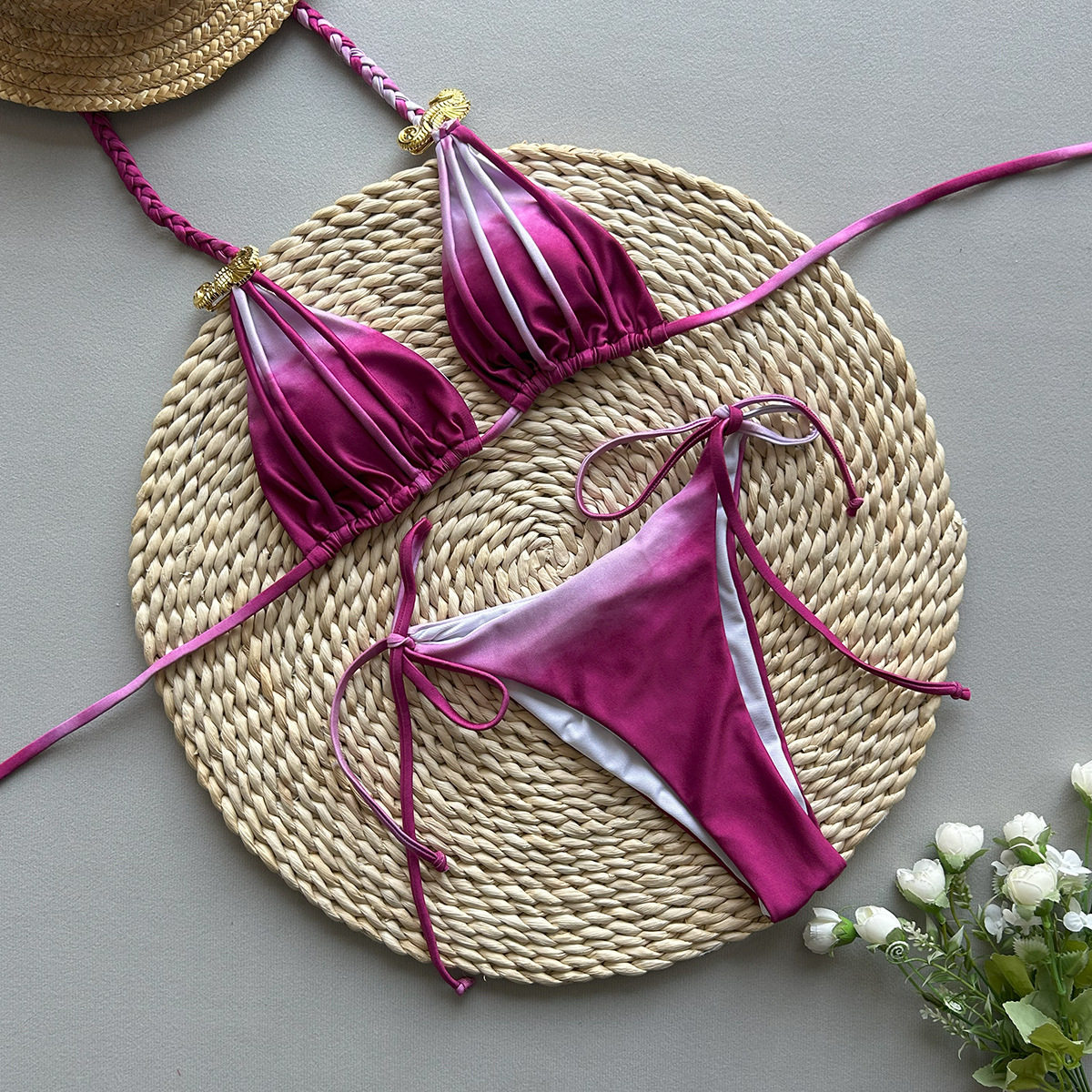 渐变色编织绑带三角杯比基尼女海边沙滩bikini swimsuit women55,运动/瑜伽/健身/球迷用品,比基尼,淘宝优惠券,粉丝福利购,淘宝优惠卷