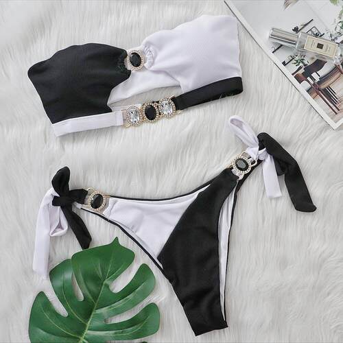 女士性感抹胸比基尼水晶钻石