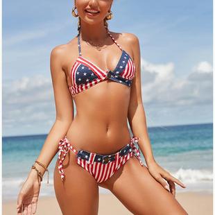 沙滩三点式 比基尼牛仔国旗印花bikini女士酒吧钢管舞性感演出服4