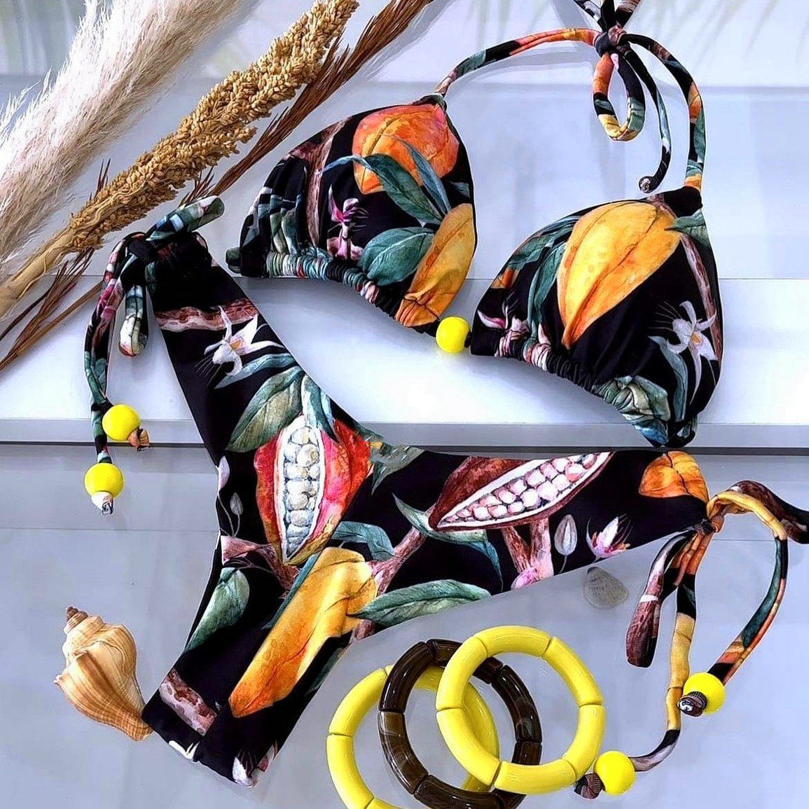 印花性感系带三角杯比基尼女士海边沙滩bikini swimsuit women60,运动/瑜伽/健身/球迷用品,比基尼,淘宝优惠券,粉丝福利购,淘宝优惠卷