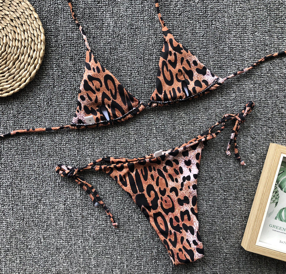 豹纹性感细绳挂脖比基尼欧美女士三角包bikini沙滩温泉分体泳装23