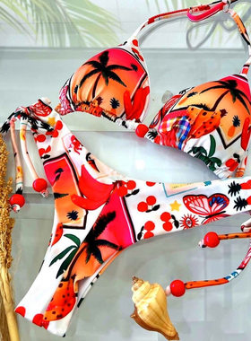 印花性感系带三点式比基尼女士海边沙滩bikini swimsuit women64