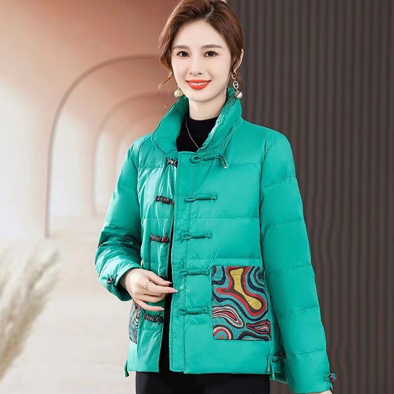复古棉服中国风短款新款羽绒服白鸭绒立领时尚女外套冬季棉衣国风
