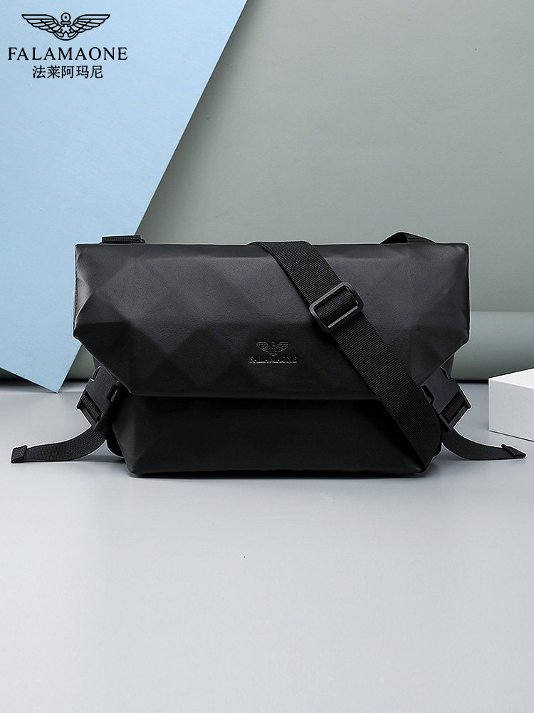 法莱阿玛尼菱格胸包男士潮牌休闲男生单肩斜挎包高级感时尚邮差包