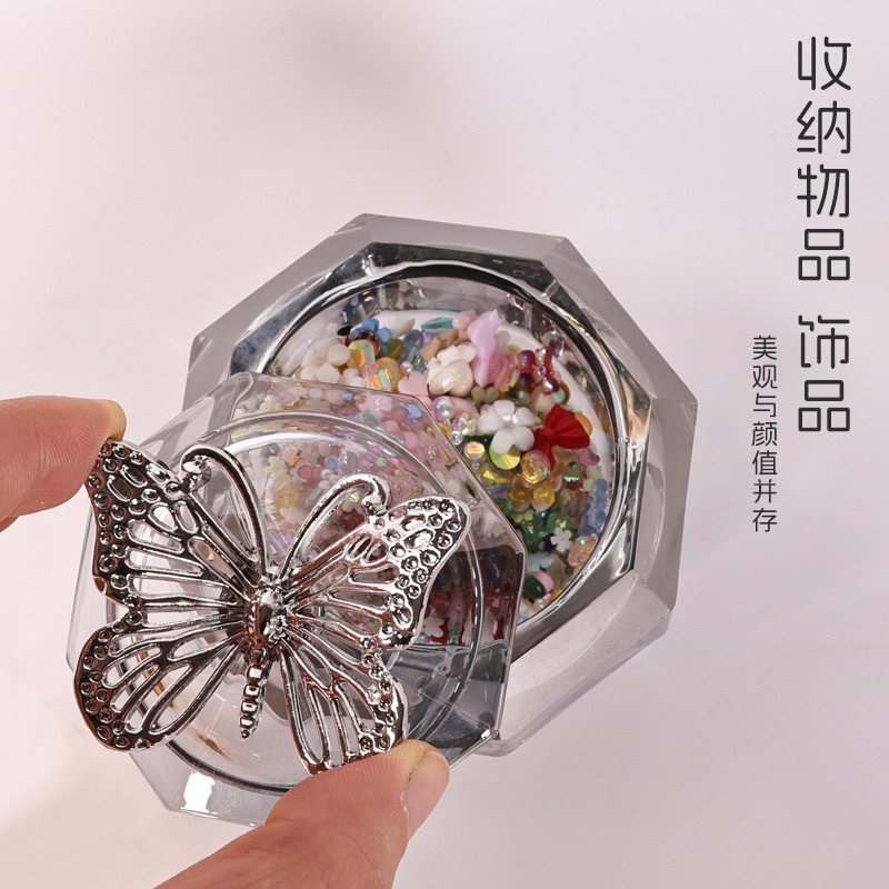 跨境新款美甲玻璃带盖水晶杯 卸甲加厚美甲8号展示收纳洗笔工具杯