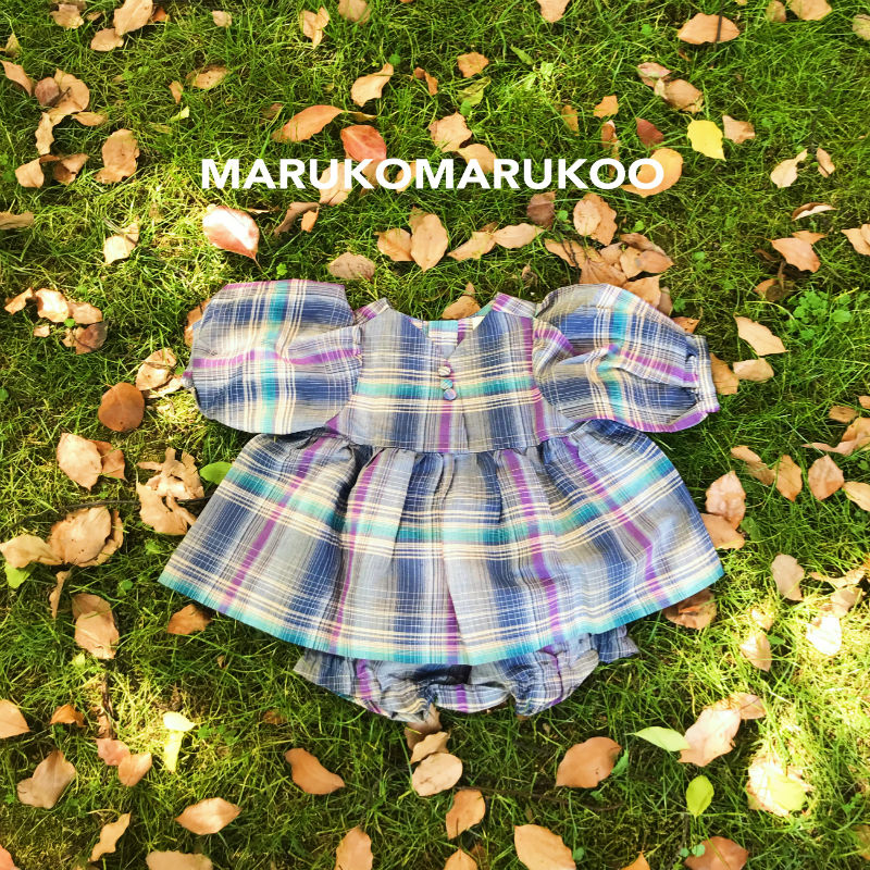MARUKOMARUKOO 夏天都要有的洋气格子泡泡袖棉麻衬衫  套装  女童