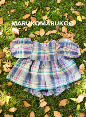 MARUKOMARUKOO 夏天都要有的洋气格子泡泡袖棉麻衬衫  套装  女童