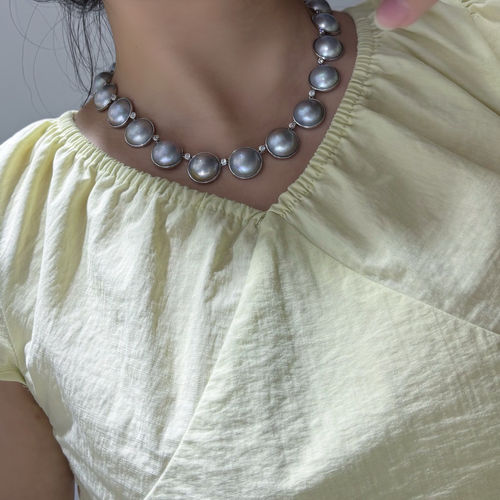 马贝珍珠项链 裸珠15-16mm 镶嵌外径16.5-17.5mm 约47cm长 17粒