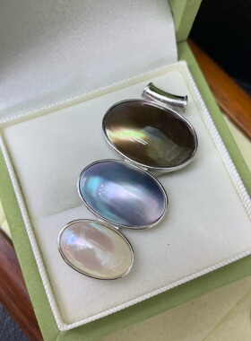 《海滩的一天》三层海面虹光，通体纯银海水马贝吊坠