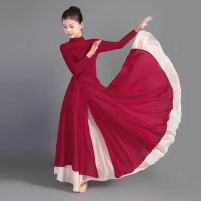 表演演出服大摆裙铭记服现代舞万疆舞蹈飘逸光亮中国古典舞风儿童