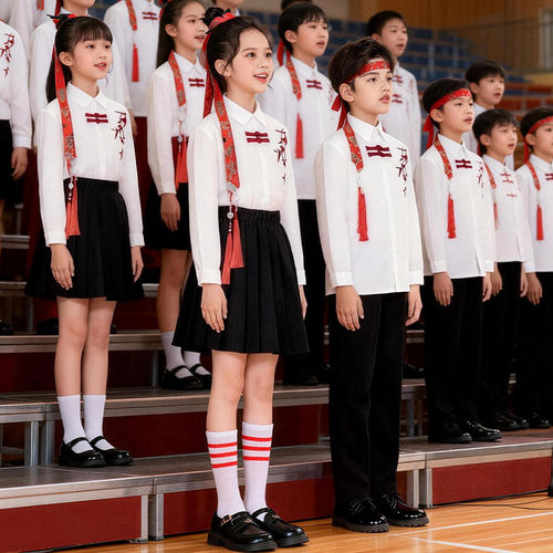 服装儿童红色中小学生合唱运动会风中国诗歌朗诵表演服比赛演出服