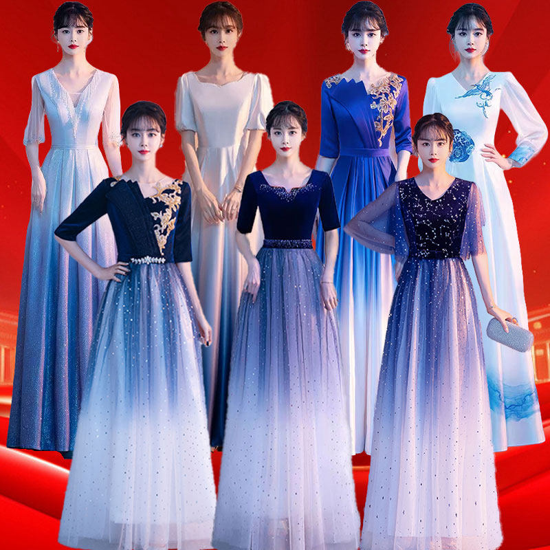 女演出服主持人2026服学生新款红歌晚礼服长裙朗诵比赛表演大合唱图片