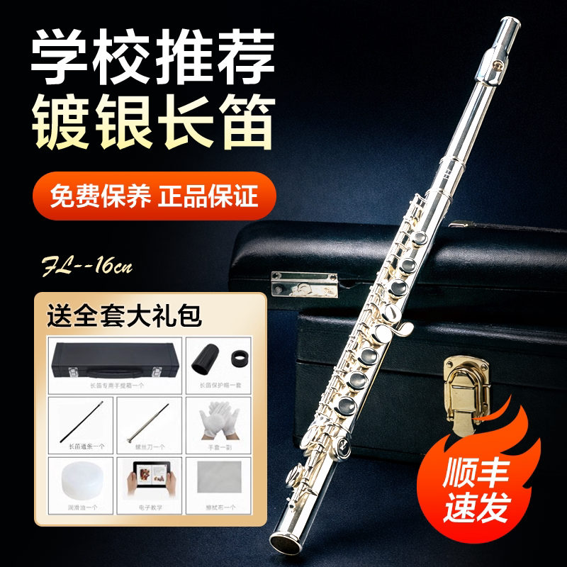 长笛乐器16/17开闭孔镀银C调E键曲列式学生初学入门专业考级演奏
