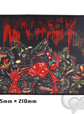 Autopsy乐队电脑防滑鼠标垫 死亡金属系列红色字密拷锁边手腕胶垫