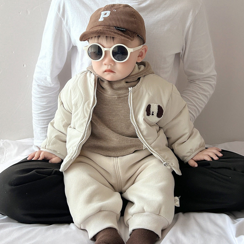 男宝宝冬季套装潮帅气夹棉外套婴儿衣服新款棉衣儿童休闲加绒裤子