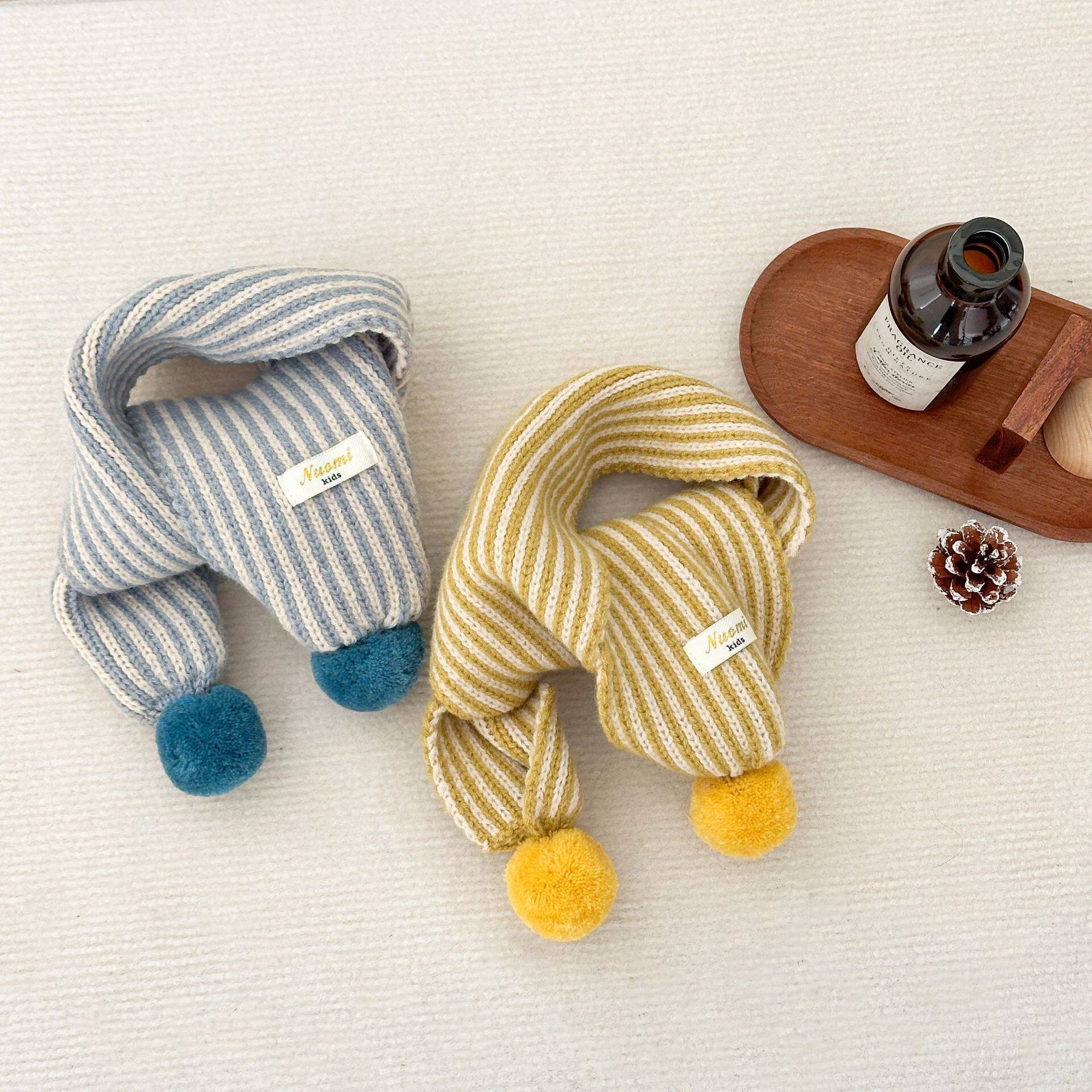 儿童秋冬季针织围巾韩系ins男女宝宝冬天防风保暖护颈球球围脖潮