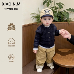 婴儿开衫 超韩洋气拼色针织衫 春款 外出服周岁潮 毛衣男宝宝衣服春装