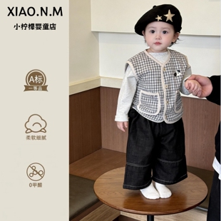 宝宝春装马甲超萌洋气婴儿衣服春秋款韩范男宝穿搭格子背心外套潮