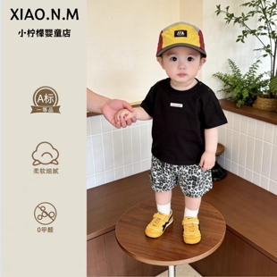 宝宝夏季套装时尚韩版帅气男宝短袖T夏季豹纹短裤分体两件套炸街