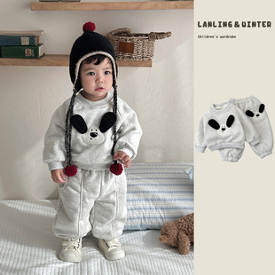 超萌婴儿衣服套装冬季宝宝加绒加厚休闲卫衣卫裤分体两件套外出服