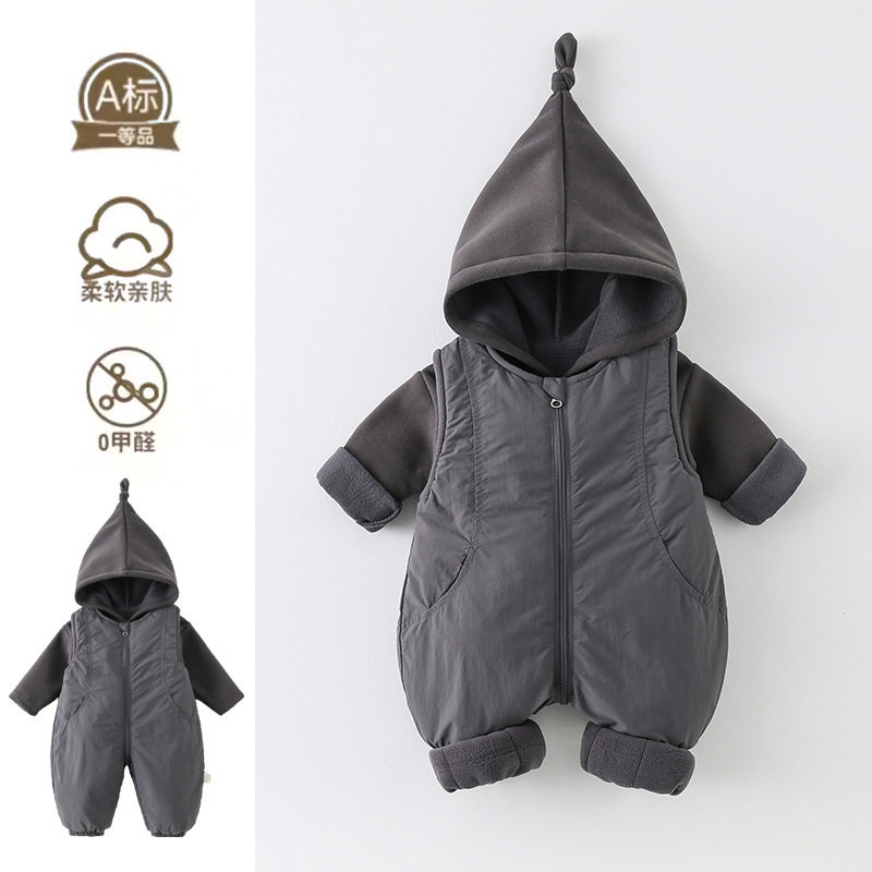 语越服饰婴儿冬装分体套装宝宝秋冬夹棉连体衣新生儿爬服两件套装