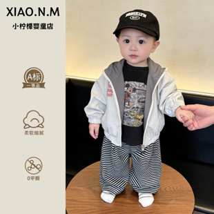 男宝开春穿搭时尚韩版洋气双面外套春款周岁宝宝可爱卫衣裤子套装