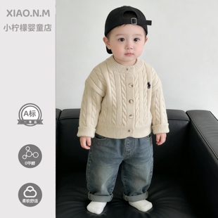 2026春装男童麻花纹针织开衫毛衣外套春秋新款宝宝单排扣长袖上衣