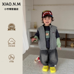 一岁宝宝春装套装时尚韩版帅气男宝马甲假两件T恤裤子三件套春款