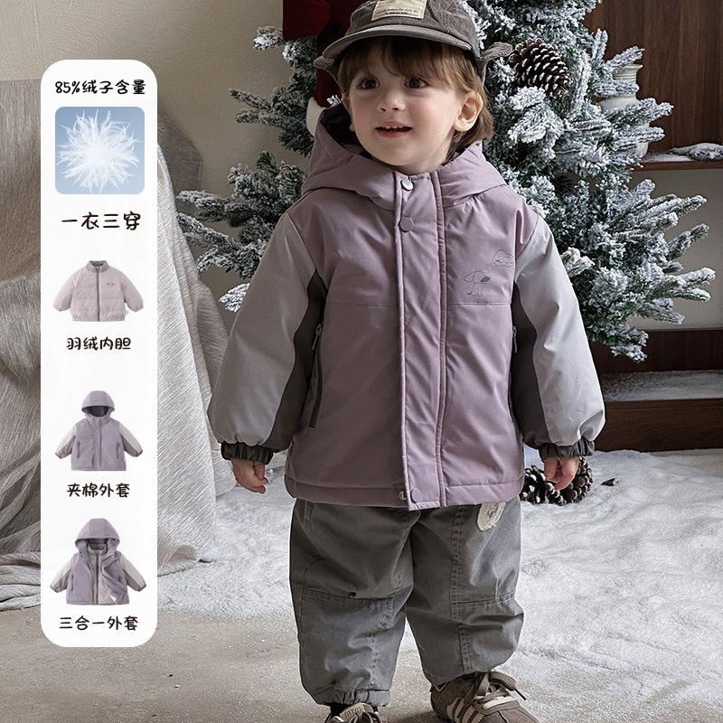 男宝宝冲锋衣冬装夹棉外套新款婴幼儿羽绒内胆卡通连帽外出服 a类