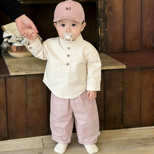 早春超萌男宝宝洋气小套装春秋季婴幼儿时尚衬衫百搭休闲裤两件套