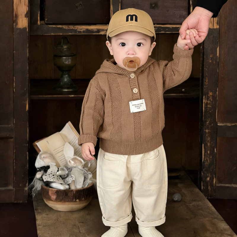 男童休闲连帽针织毛衣套装男宝宝春秋洋气时髦两件套百搭休闲裤