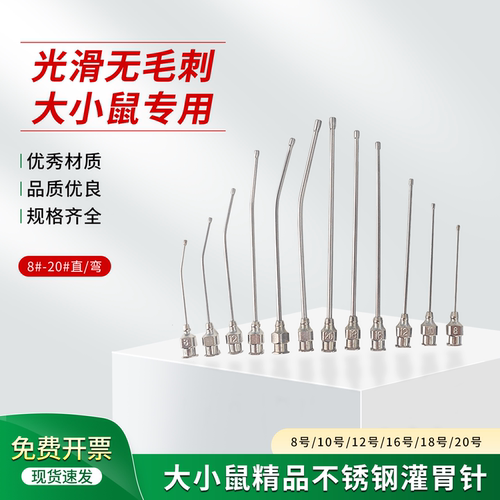 小鼠灌胃针灌胃器鼠针8号12号16号大鼠灌胃针直针弯针不锈钢开票