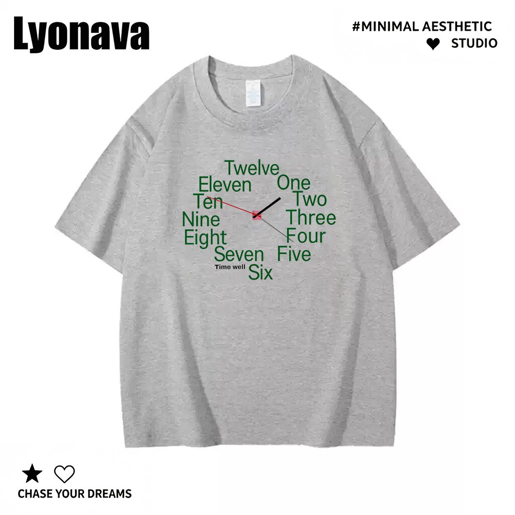 Lyonava时光飞逝 设计感字母印花短袖T恤纯棉宽松大码休闲圆领半