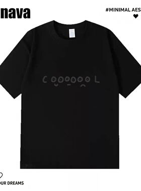 Lyonavacool表味简约字母印花短袖T恤男女夏季学生纯棉宽松休闲半