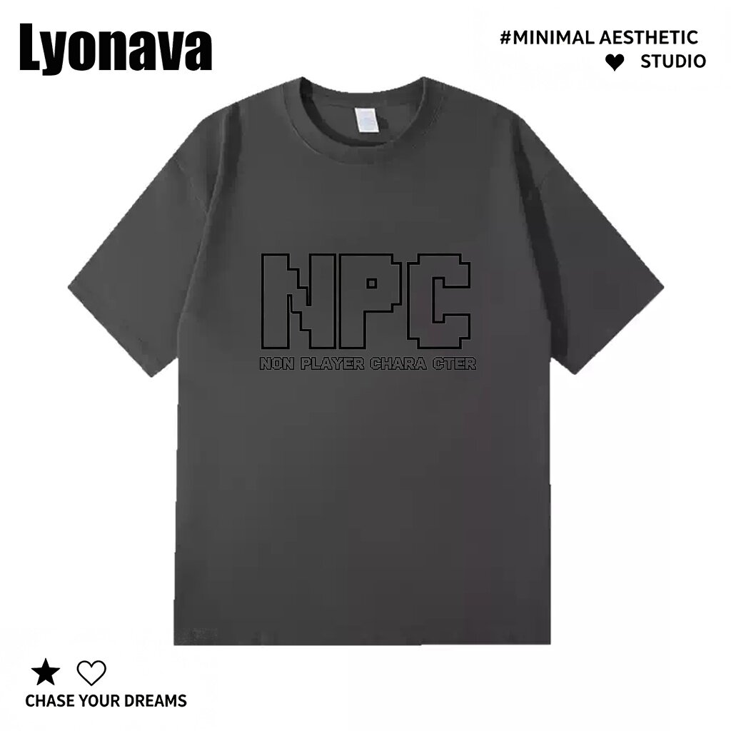 Lyonava【NPC非玩家】夏季趣味搞笑字母短袖t恤男纯棉宽松大码圆