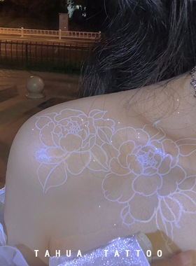 她画 白色素花玫瑰花 彩色纹身贴防水持久女胸口锁骨女士高级贴纸