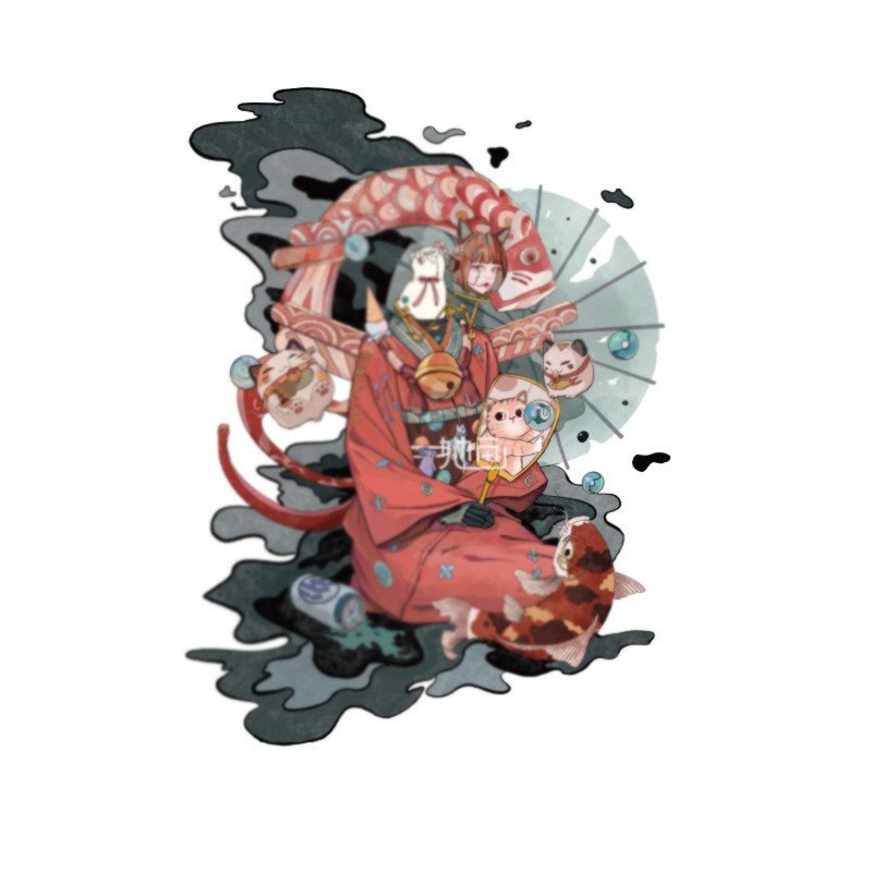 她画 神乐花臂纹身贴防水持久女胸前大图刺青彩色图案男