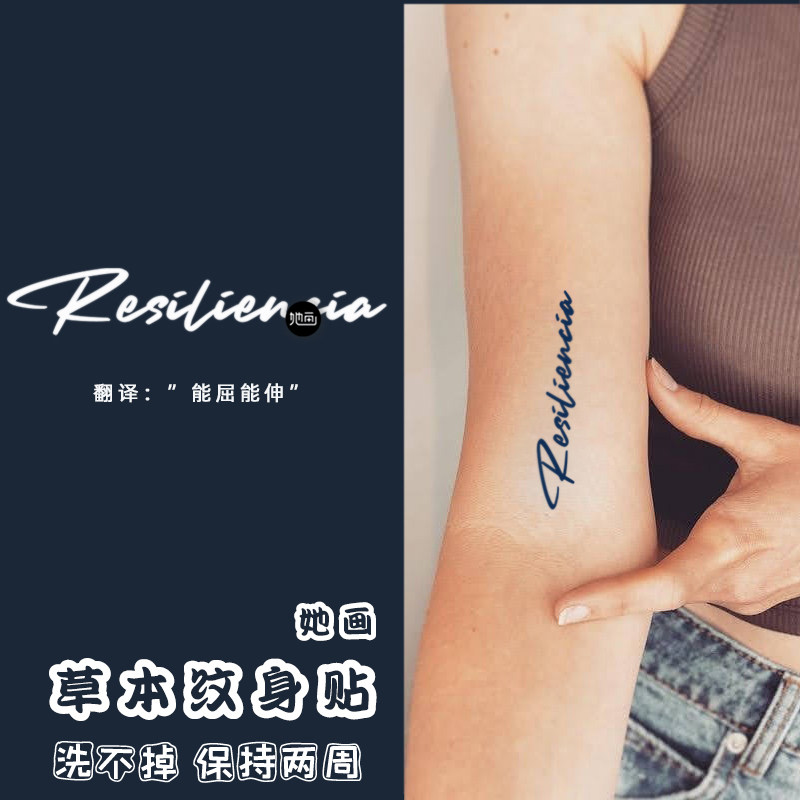 她画 能屈能伸 草本纹身贴英文短句果汁防水持久女锁骨男仿真贴纸
