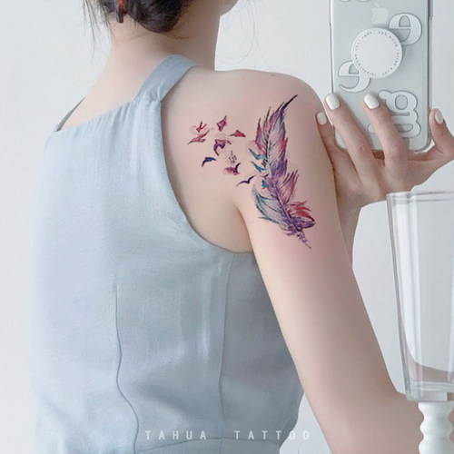 她画羽毛锁骨古风纹身贴女生性感图案遮疤痕防水女持久肚脐眼肚子 - 封面